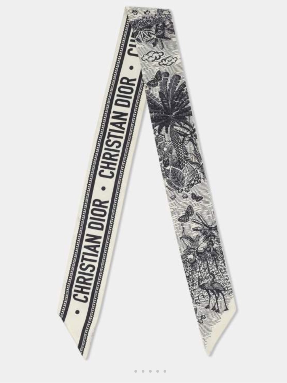 Dior Black & Ivory Silk Mitzah Skinny Scarf